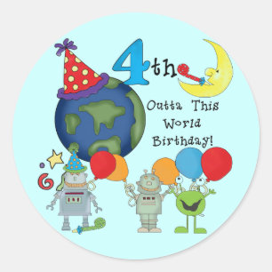 Outta This World 4th Birthday Tshirts and Gifts Classic Round Sticker