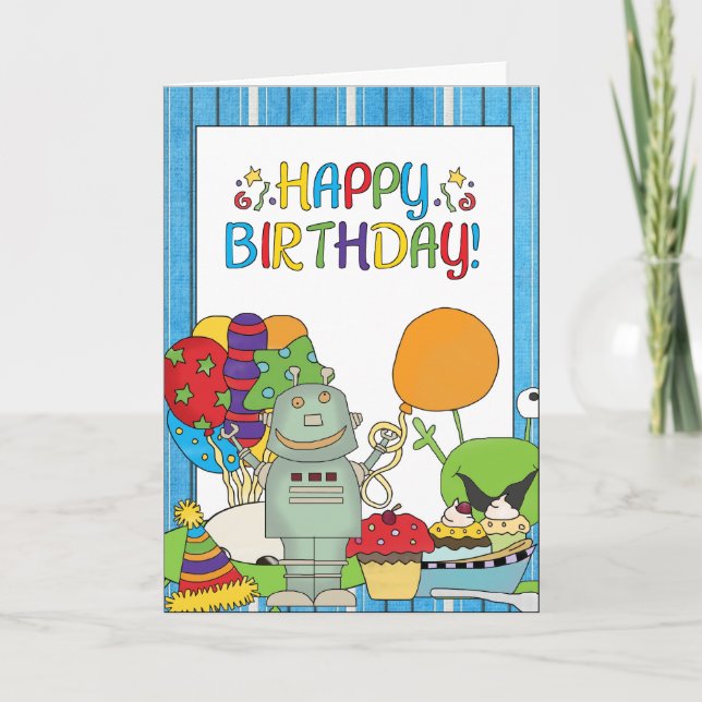 Outta This World Robot Birthday Invites (Front)