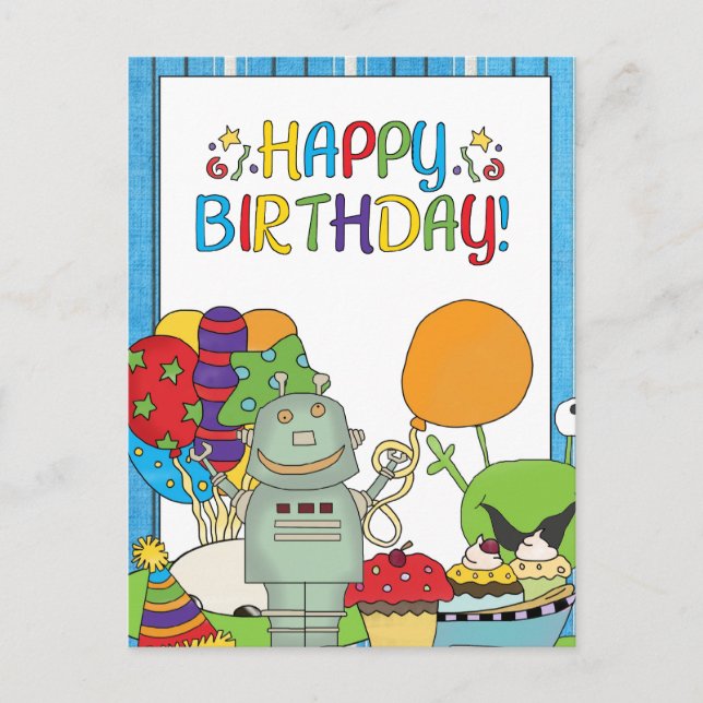 Outta This World Robot Birthday Invites (Front)