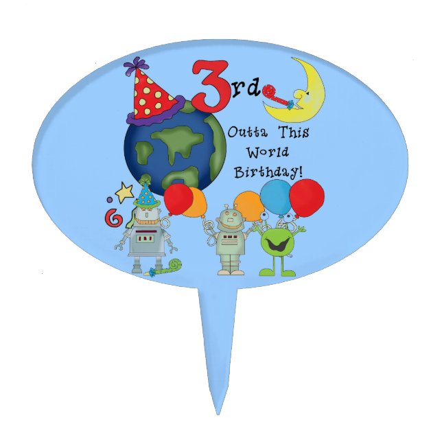 Outta This World Space 3rd Birthday Cake Topper (Front)