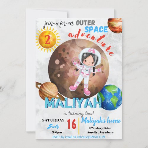 Outter Space Adventure 3 Birthday Invitation Card