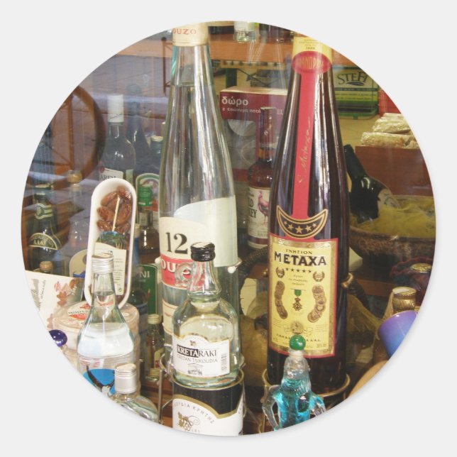 Ouzo and metaxa alcohol classic round sticker (Front)