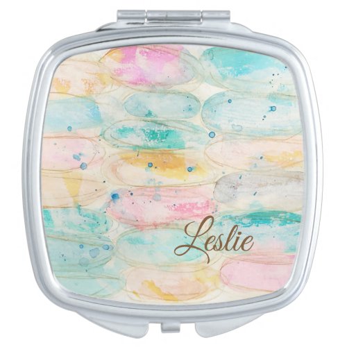 Oval Abstract Art Shabby Grungy Whitewashed Pastel Compact Mirror