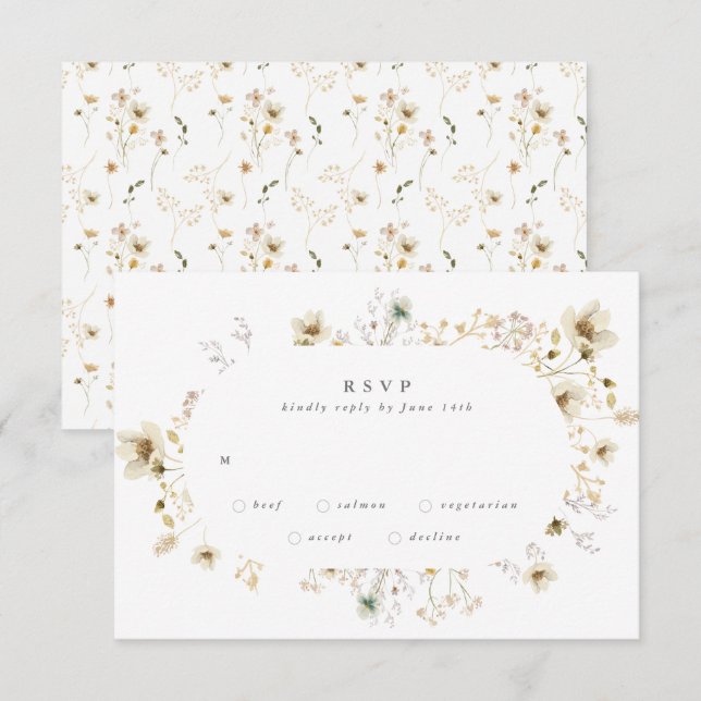 Oval Abundance Dried Wildflower Pampas Wedding RSVP Card (Front/Back)