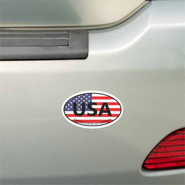 Oval American flag USA country code car magnet (In Situ)