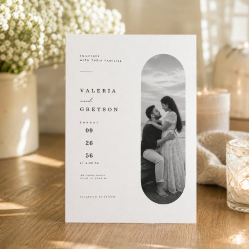 Oval Arch Elegant Editorial Photo Wedding  Invitation