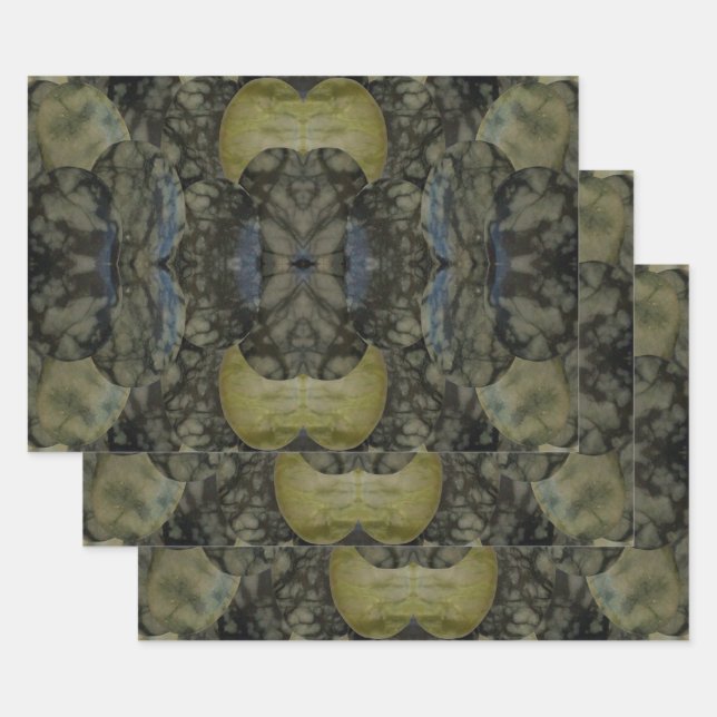 Oval Banded Agate Gemstone Four Part Pattern  Wrapping Paper Sheets (Set)