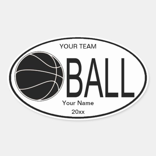 Oval Basketball Black and White Sticker