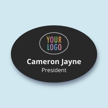 Oval Black Name Tag Magnetic Or Pin Custom Logo by MISOOK at Zazzle