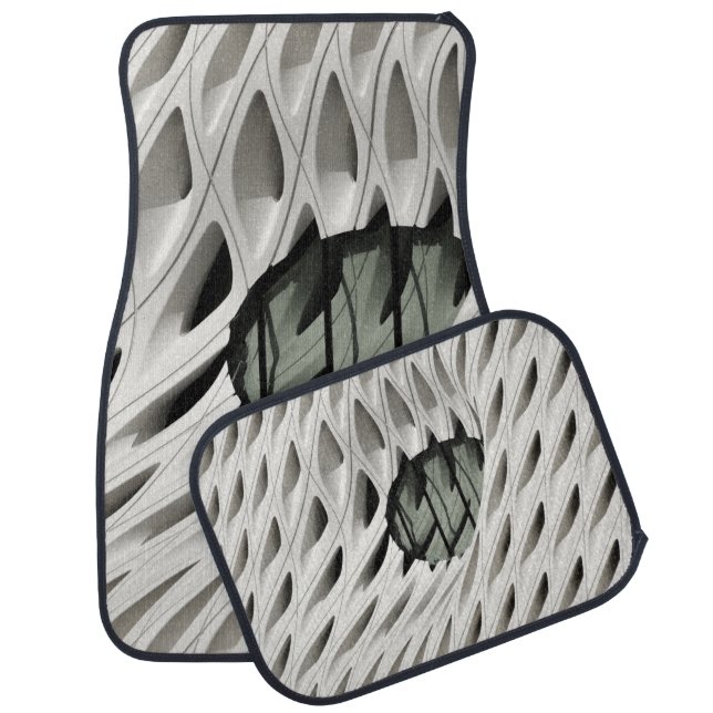Oval black tint glass panel on white surface car floor mat (Set)