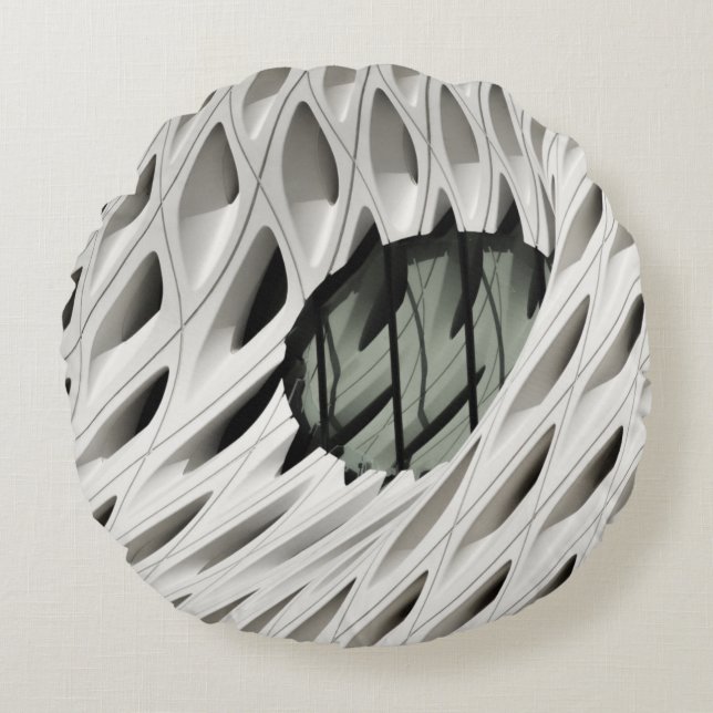 Oval black tint glass panel on white surface round pillow (Front)