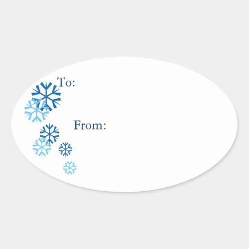 Oval Blue Colored Snowflake Gift Tag Stickers