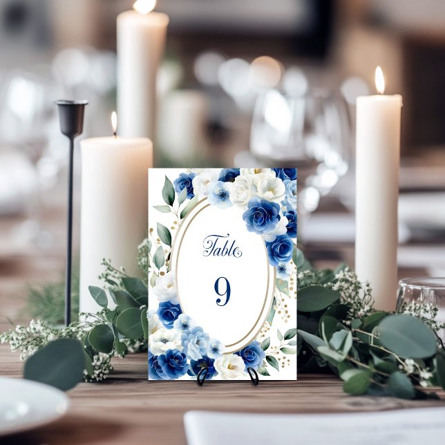 Oval Blue Floral Wedding Table Number (Creator Uploaded)