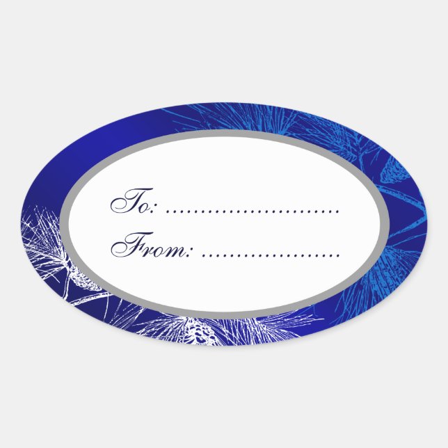 Oval Blue White Holiday Custom Gift Tag Stickers (Front)