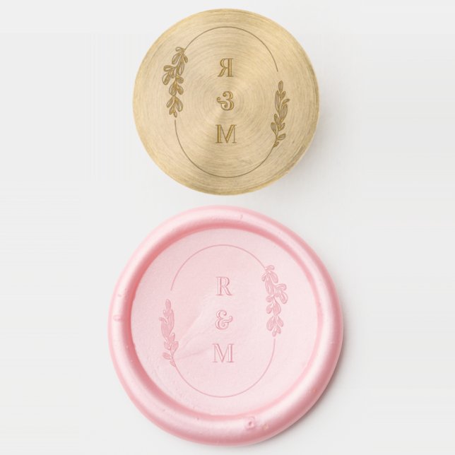 Oval botanical bridal initials wax seal stamp (Stamped)