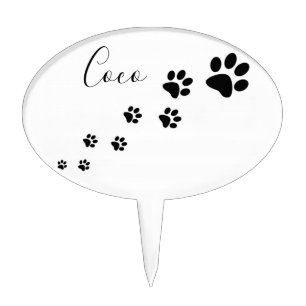 Oval Cake Pick Black Paw Prints