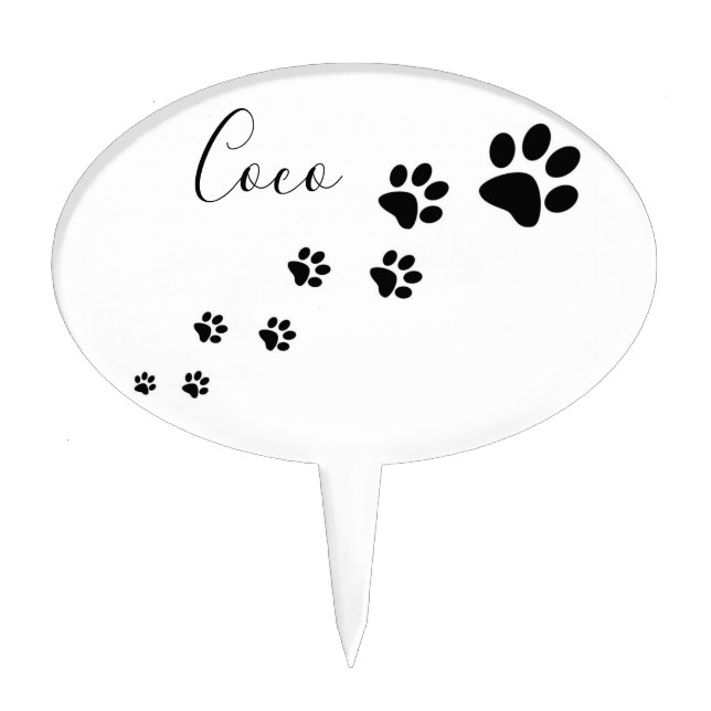 Oval Cake Pick Black Paw Prints (Front)