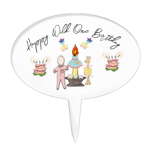 Oval Cake Pick Happy Wild One Birthday 