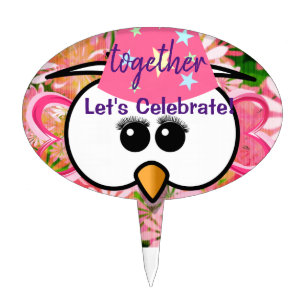 Oval Cake Pick Let's Celebrate Together Floral Owl