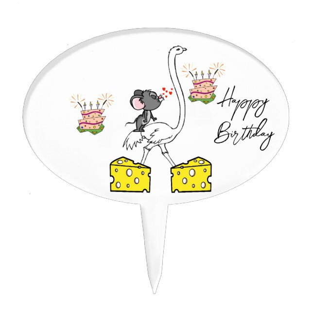 Oval Cake Pick Mouse Cheese OstrichHappy Birthday  (Front)