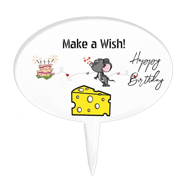 Oval Cake Pick Mouse Cheese Wish Happy Birthday  (Front)