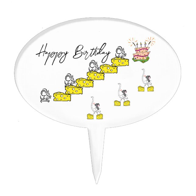 Oval Cake Pick Mouse Ostrich Cheese Birthday  (Front)