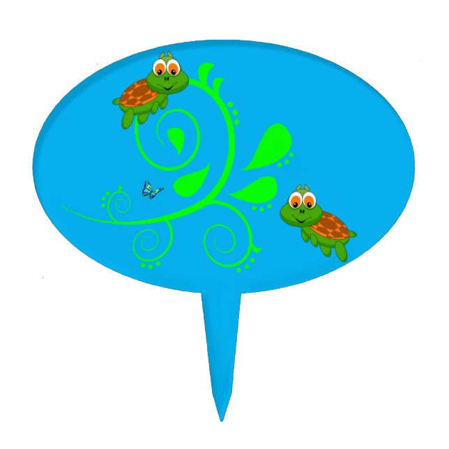 Oval Cake Pick Turtle Floral Butterfly (Front)