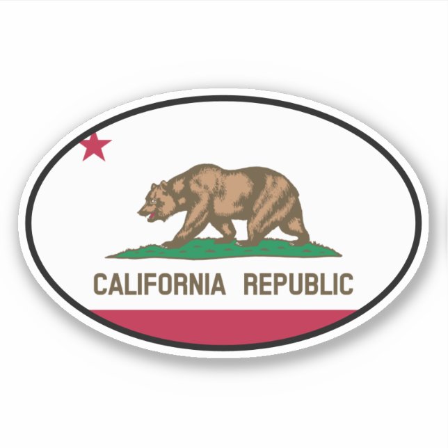 Oval California Republic state flag vinyl sticker (Front)