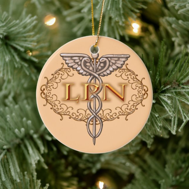 Oval Copper Caduceus LPN Nurse Ceramic Ornament (Tree)