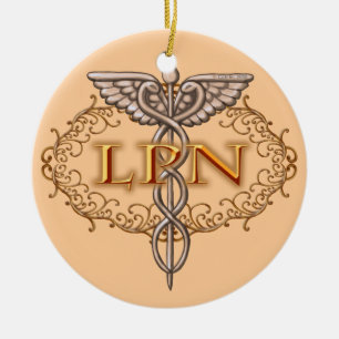 Oval Copper Caduceus LPN Nurse Ceramic Ornament