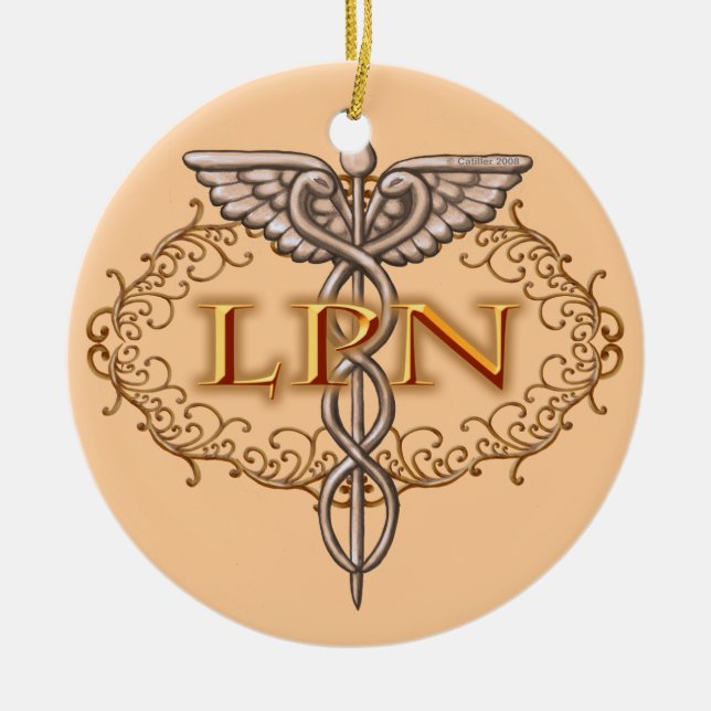 Oval Copper Caduceus LPN Nurse Ceramic Ornament (Front)