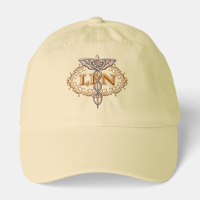 Oval Copper Caduceus LPN Nurse Hat (Front)