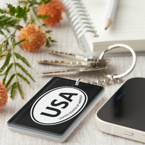 Oval country code or state abbreviation car emblem keychain