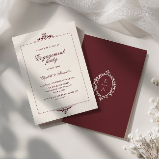 Oval Crest Old Money Burgundy Red Engagement Party Invitation