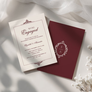 Oval Crest Old Money Burgundy We're Engaged Party Invitation