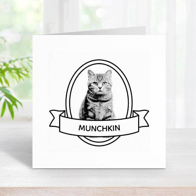 Oval Custom Pet Cat Photo and Name Ribbon Rubber Stamp (Creator Uploaded)
