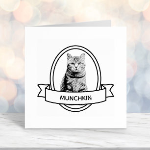 Oval Custom Pet Cat Photo and Name Ribbon Self-inking Stamp