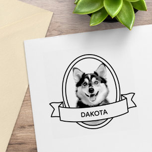 Oval Custom Pet Dog Photo and Name Ribbon Rubber Stamp