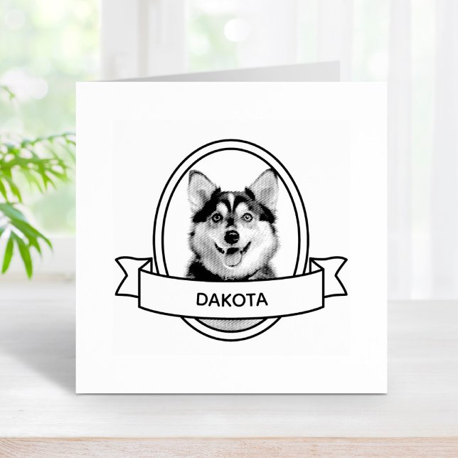 Oval Custom Pet Dog Photo and Name Ribbon Rubber Stamp (Creator Uploaded)