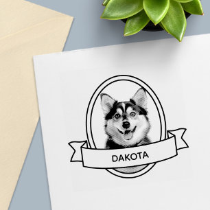 Oval Custom Pet Dog Photo and Name Ribbon Self-inking Stamp