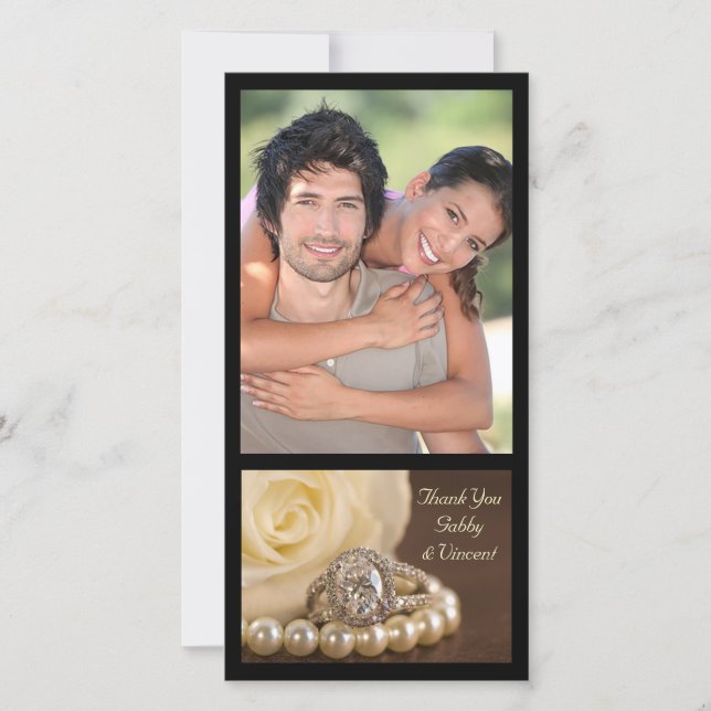 Oval Diamond Ring on Brown Wedding Thank You (Front)