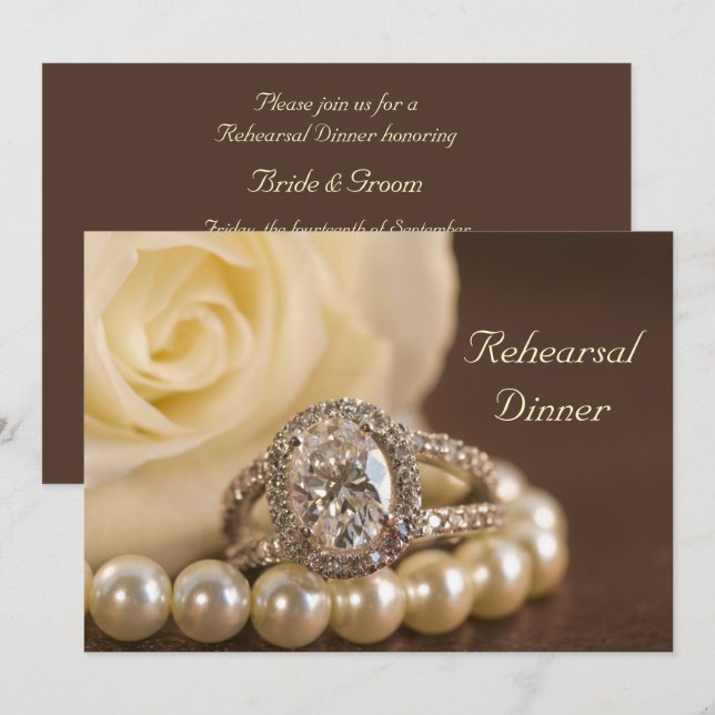 Oval Diamond Ring Rose Wedding Rehearsal Dinner Invitation (Front/Back)