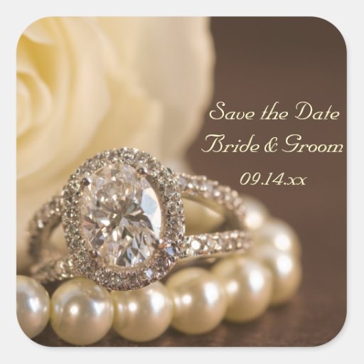 Oval Diamond Ring Wedding Save the Date Square Sticker | Zazzle