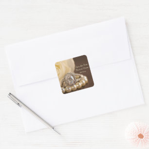 Oval Diamond Ring Wedding Save the Date Square Sticker