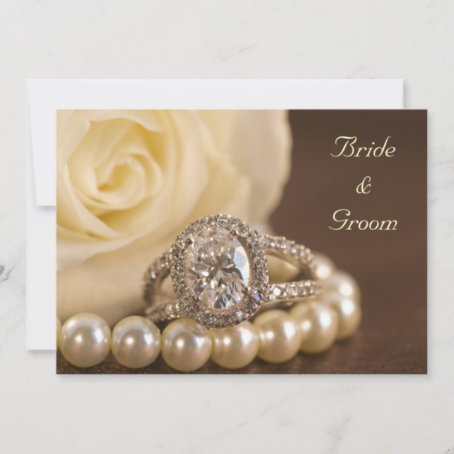 Oval Diamond Ring White Rose Marriage Announcement (Front)