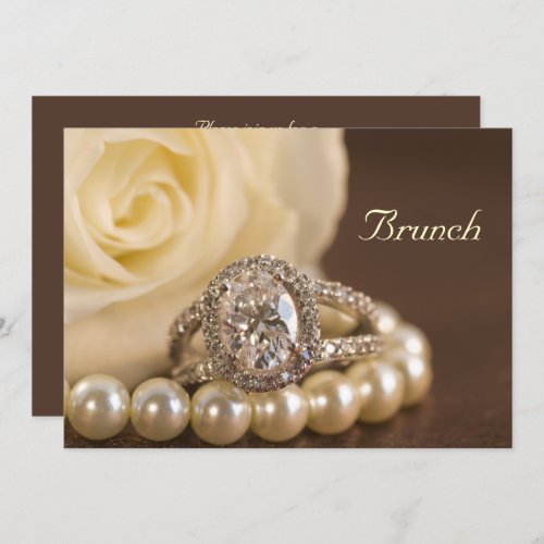 Oval Diamond Ring White Rose Post Wedding Brunch Invitation