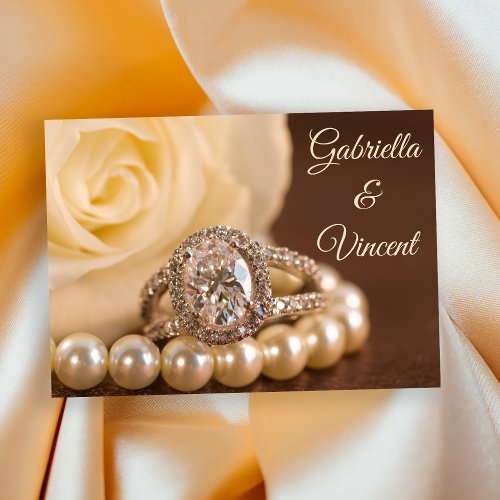 Oval Diamond Ring White Rose Wedding Invitation