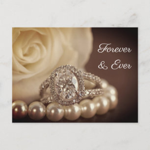 Oval Diamond Ring White Rose Wedding Save the Date Announcement Postcard