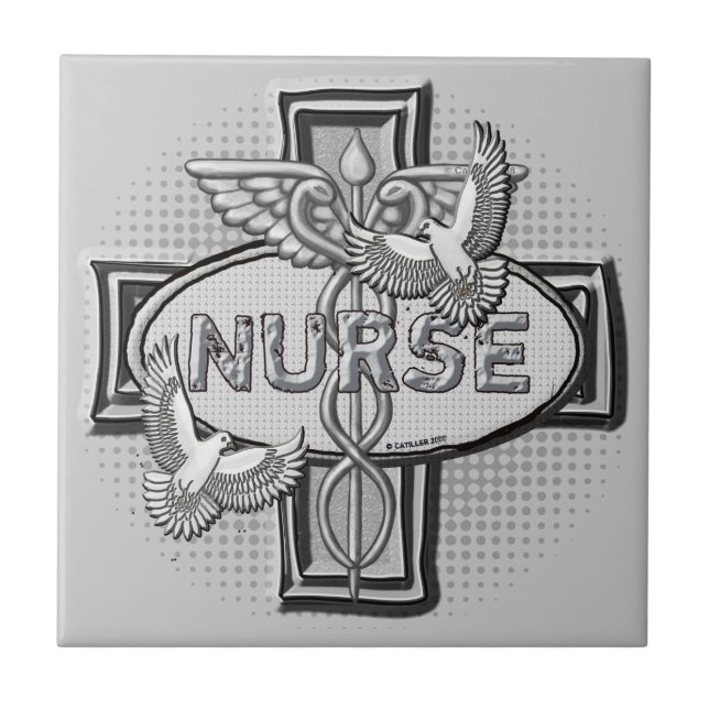 Oval doves nurse  ceramic tile (Front)