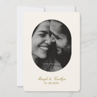 Oval Elegant Wedding Photo Calligraphy Save The Date